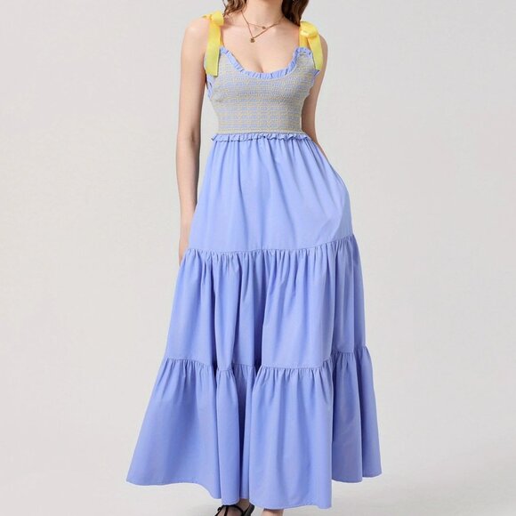 Dreamscape Tiered Blue-Yellow Maxi Dress - Picture 10 of 11